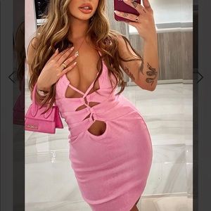 Pink short tie up Terry cloth dress
